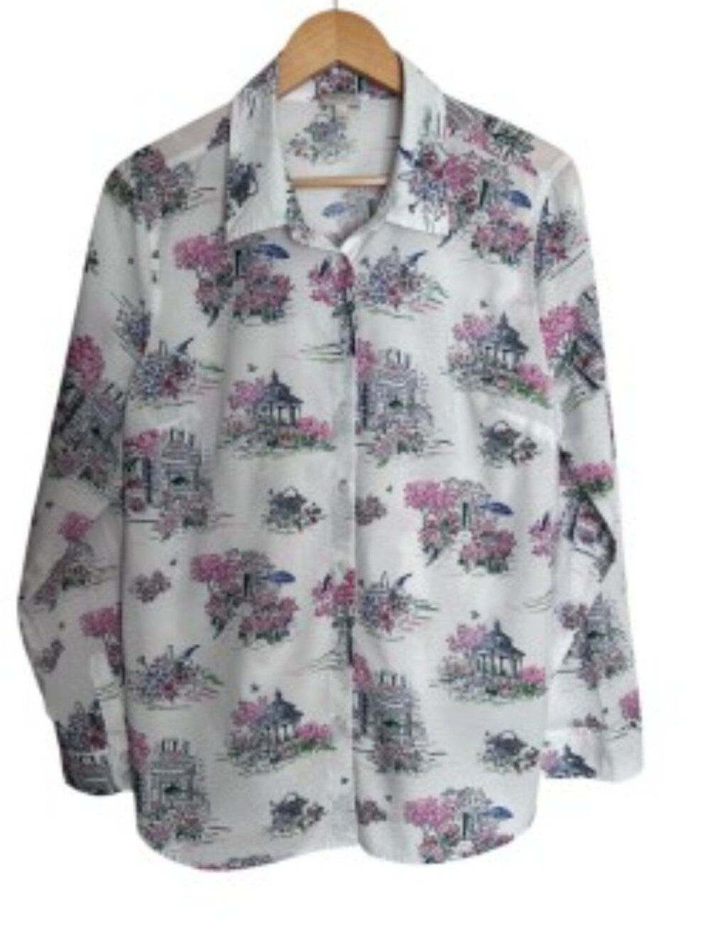 Talbots Spring Cafe Fresh Flowers Button Up Shirt Large